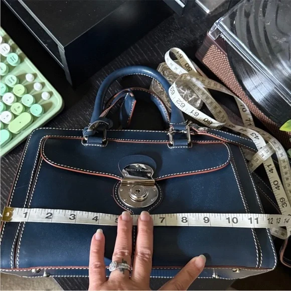 Dooney & Bourke Navy Satchel with Tan Trim - Picture 8 of 10